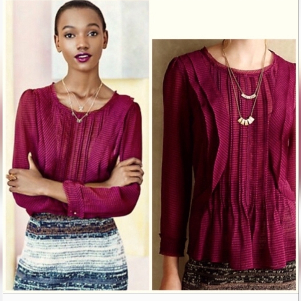HD in Paris Plum Textured Blouse, Sheer, Anthropologie, 8